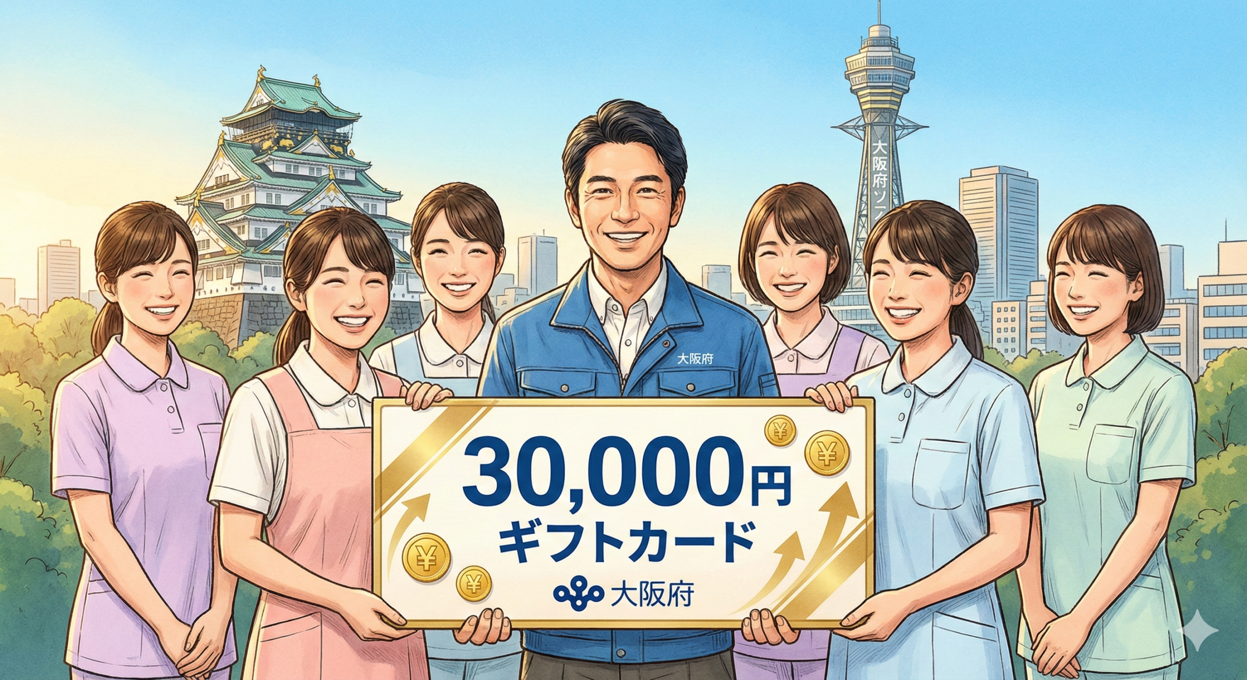 大阪府、介護・障害・保育施設の職員へ30,000円のギフトカードを配布