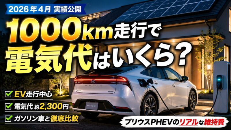 プリウスPHEVで約1000km走行した際の電気代と維持費を紹介する記事